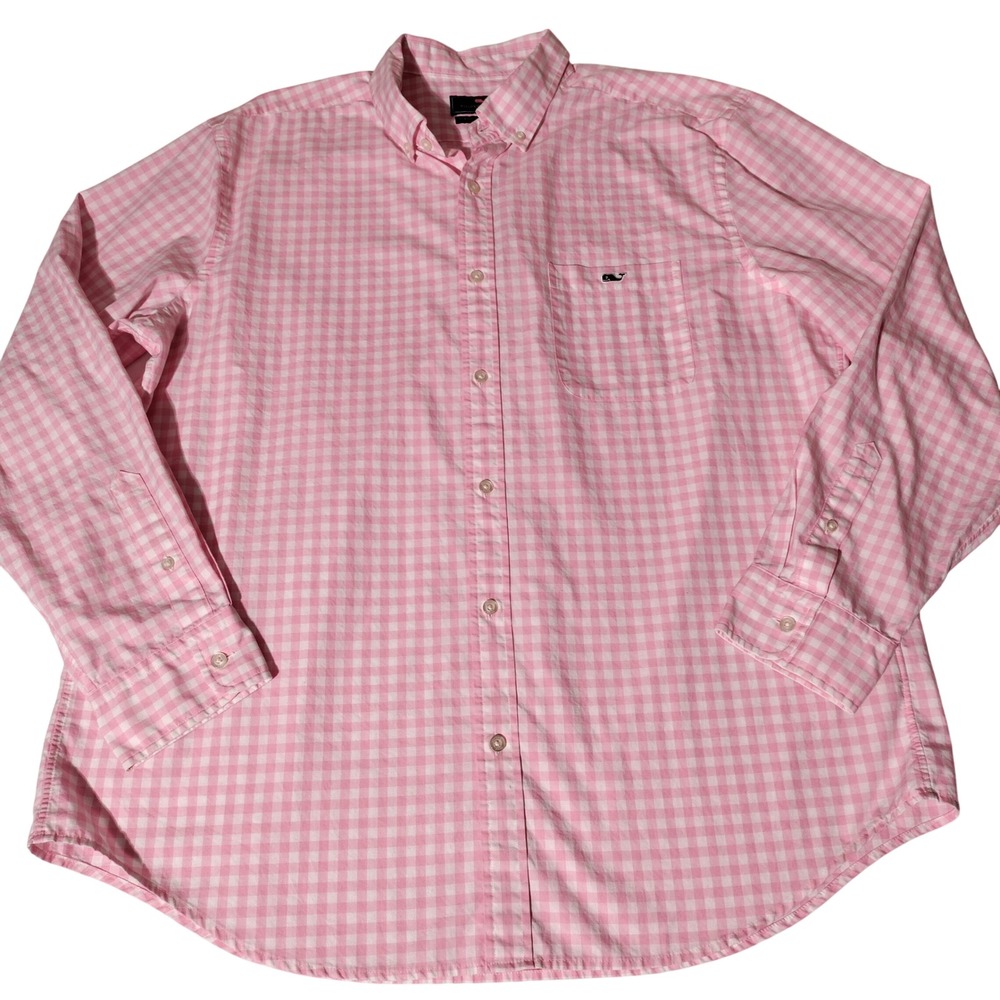 Vineyard Vines Mens XL Classic Fit Tucker Shirt Pink White Gingham Cotton Whale